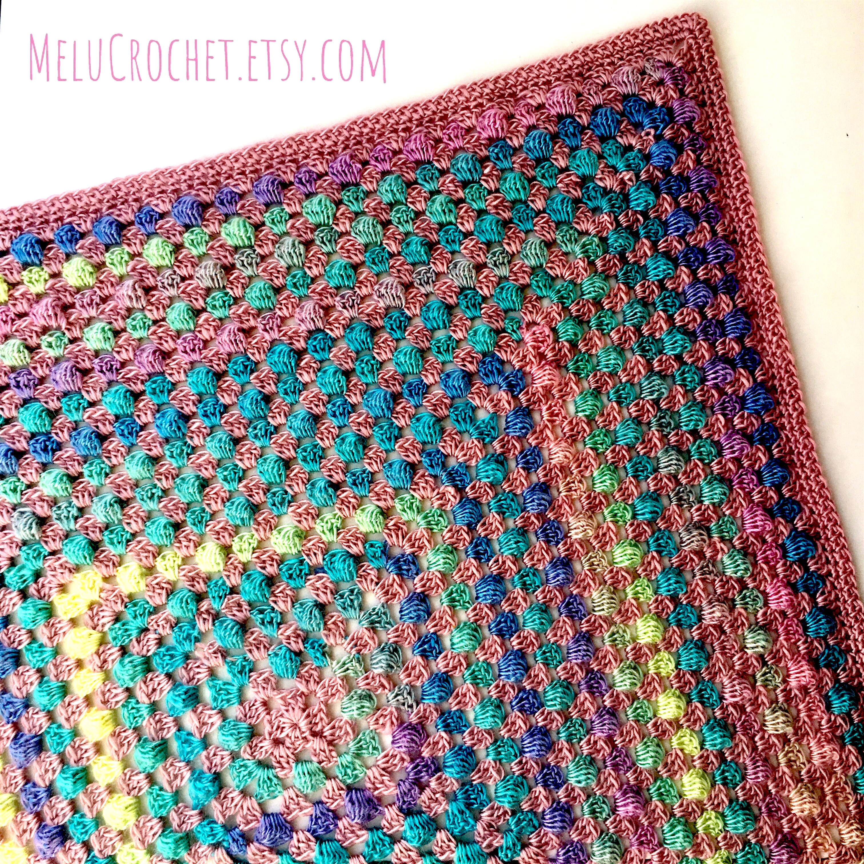 https://etsy.me/2KeufCM photo of Modern Granny Bobble Square Blanket by Melu Crochet